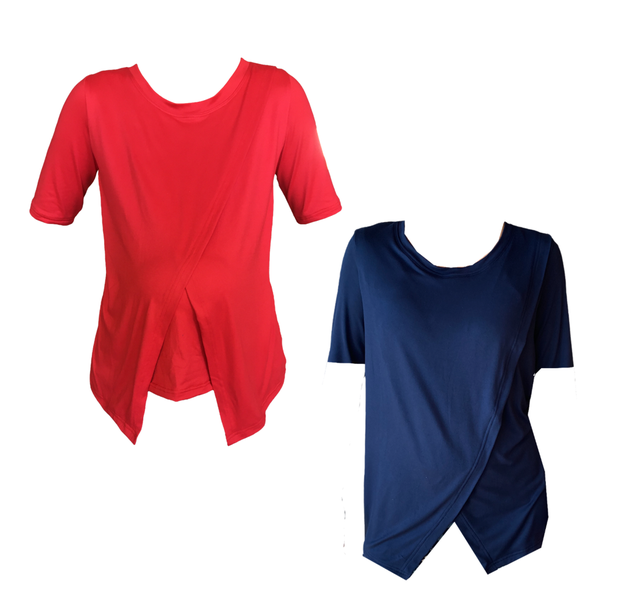 Comfy Maternity &amp; Breastfeeding Tops - Short Sleeve - 2 Pack - Red &amp; Navy
