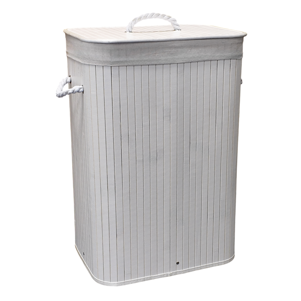 Creative Deco 75Lt Bamboo Laundry Basket - Alabaster White