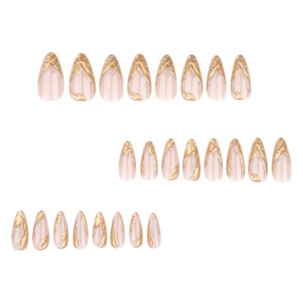 24 Piece Minimalist 3D Swirl Design Almond-Shaped Press-On Nails - Gold