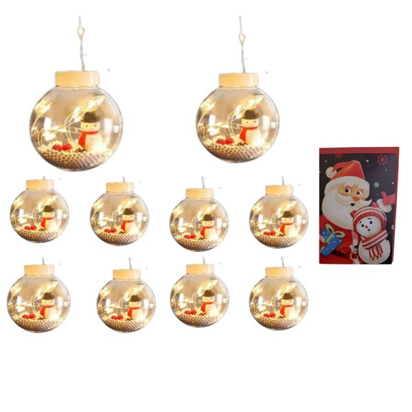 LED Christmas Bubble String Lights &amp; Added Christmas Cards-10 Baubles