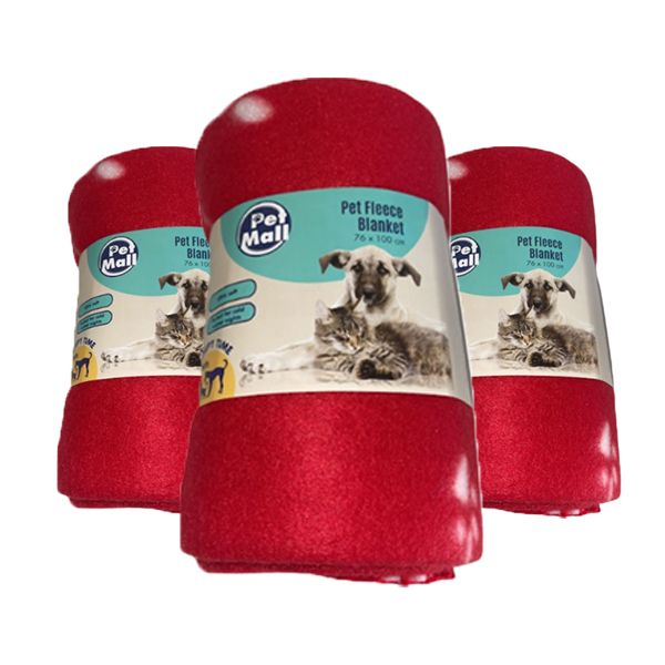 Pet Mall Pet Fleece Blanket Red Paw Print (76 x 100cm) - 3 Pack