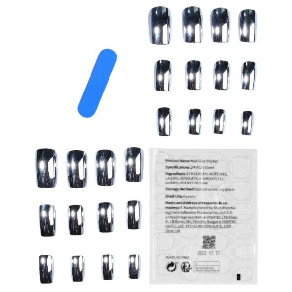 24 Piece - Metallic Square Press-On Nails - Silver