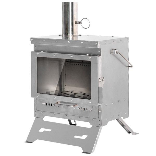 Outdoor Tent Stove with Pipes - Stainless Steel Camping Wood Burning Stove