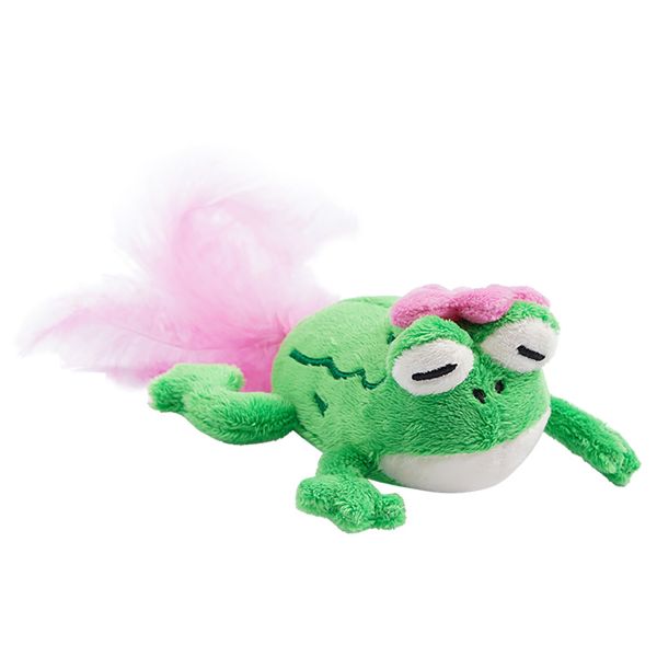 ZEZE Lying Frog Squeaky Plush Cat Toy with Feathers