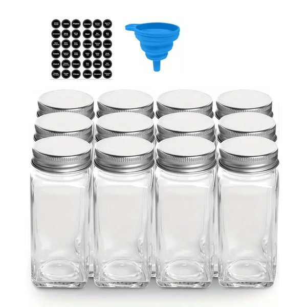 12 Pcs 4OZ Spice Jar Containers with Labels Funnel Stainless steel Lid