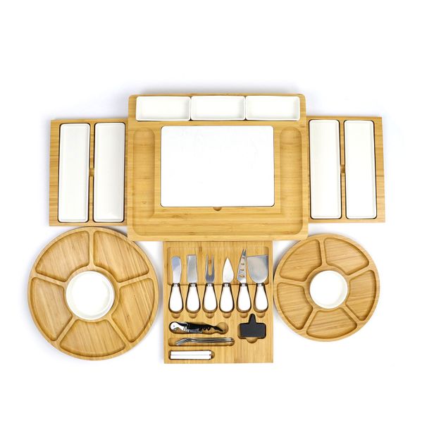 Extendable Cheese Board (Natural Bamboo) with Cutlery Gift Set
