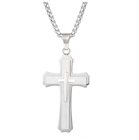 Men S Stainless Steel Triple Layered Cross Necklace Shop Today Get