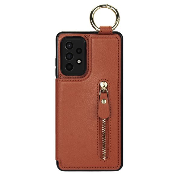 Finger Ring Zipper Leather Phone Case Compatible with iPhone 14 Pro