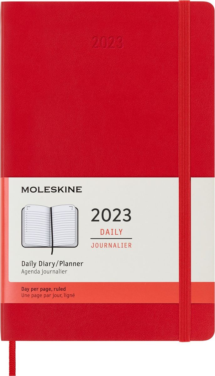 Moleskine 2023 Daily Planner, 12m, Large, Scarlet Red, Soft Cover (5 X