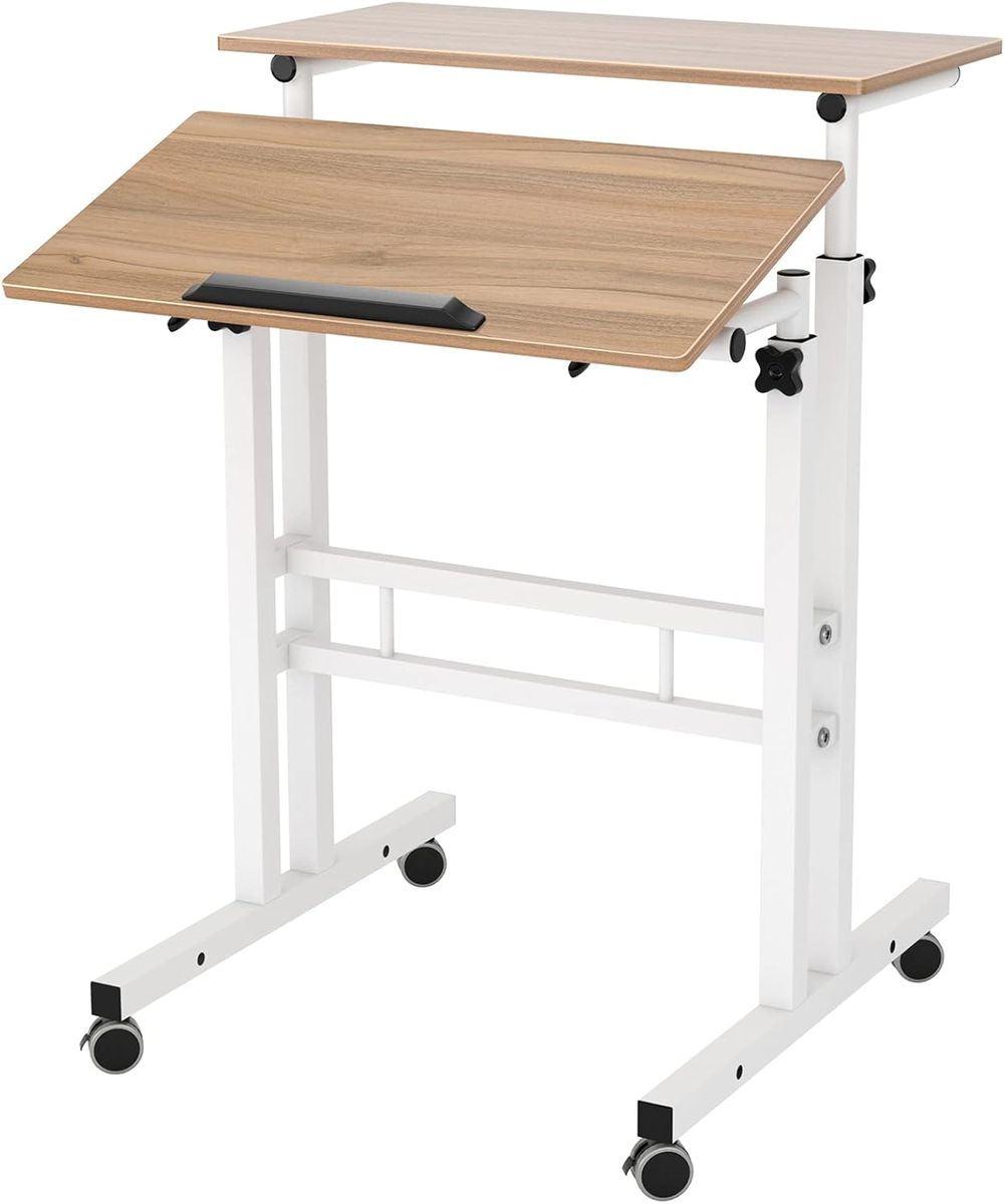 Multi-Functional Adjustable Laptop Desk Table with 360 Swivel Wheels - Oak