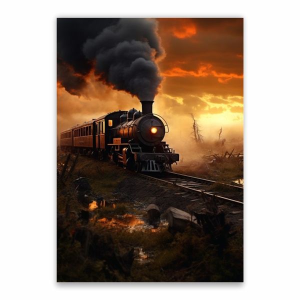 Train Travelling Through Abandoned Lands Poster - A1