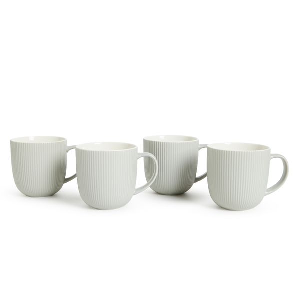 George &amp; Mason Ribbed Mugs - 4 Piece - 400ml - Light Grey