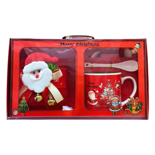 Red Santa Christmas Cup Set Ceramic Cup with Saucer, Spoon &amp; Santa Doll