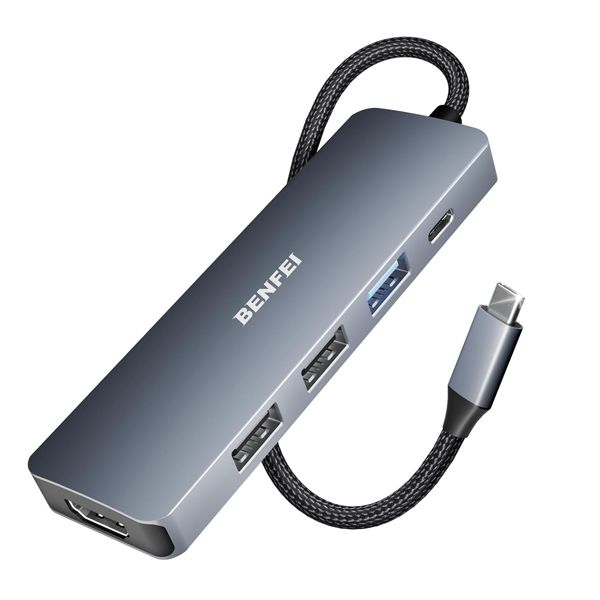BENFEI USB-C 5-IN-1 Docking Station W/ HDMI+USB3.2+USB2.0+PD100W - Grey