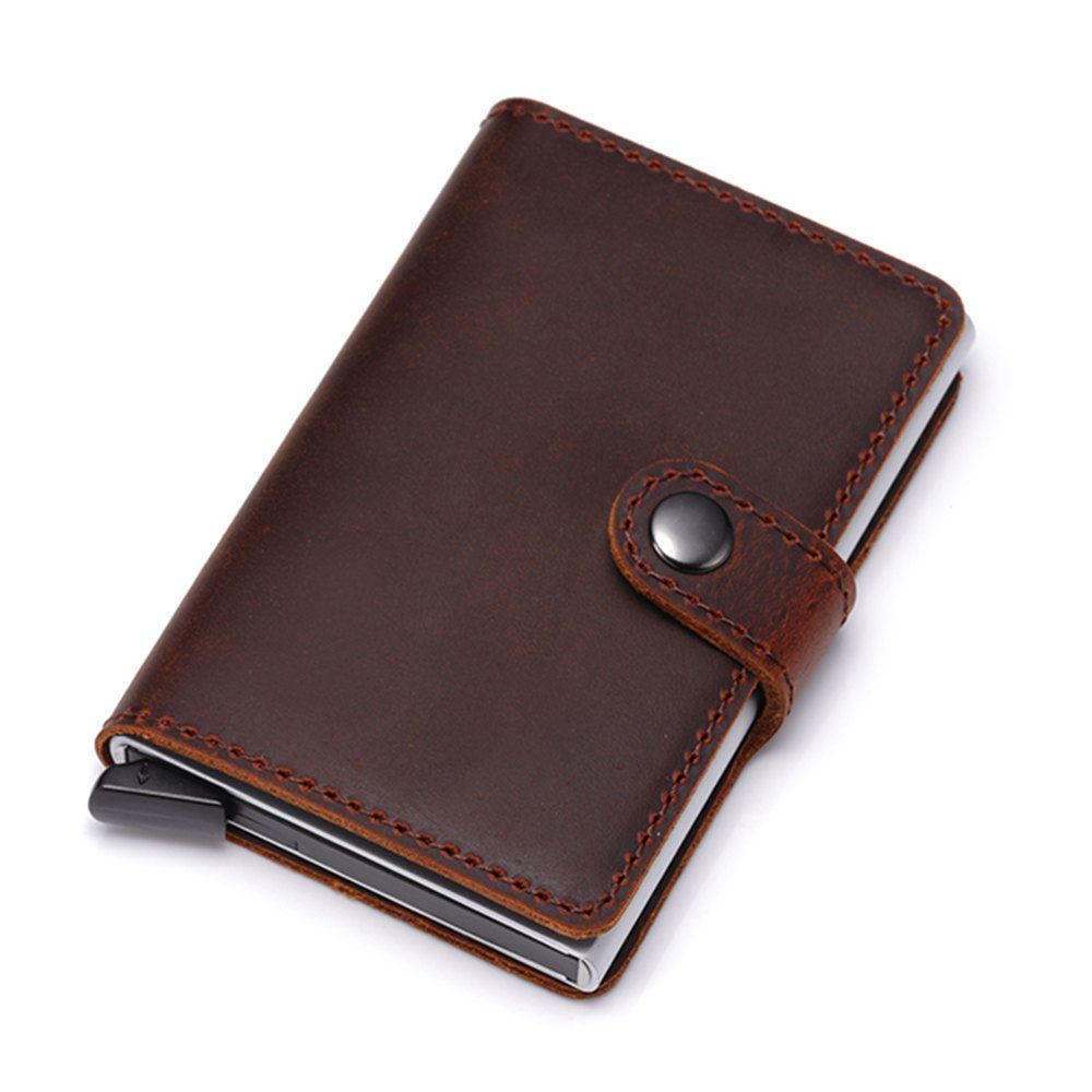 Real Genuine Leather RFID Blocking Pop-Up Credit Card Holder Wallet ...