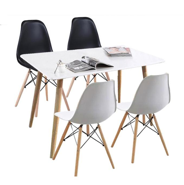 Modern 5 Piece Dining Table &amp; Wooden Leg Chair Set