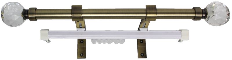 Matoc 25mm Curtain Pole &amp; Single Rail Crystal Ball - Antique Brass