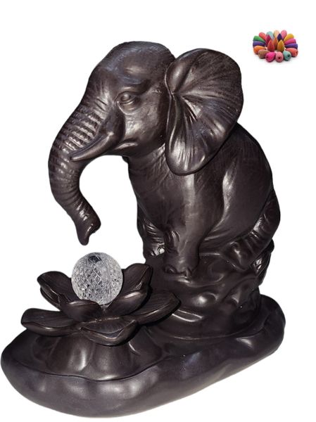 Led Elephant Backflow Incense Burner - Light Up Smoke Fountain with 20 Cones