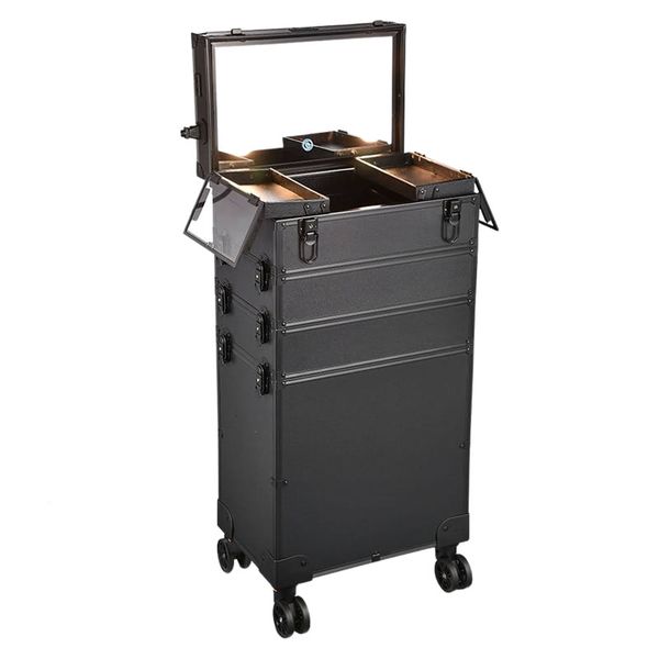 4-in-1Professional Aluminum Rolling Makeup Case with 4 LED Lights -Y216