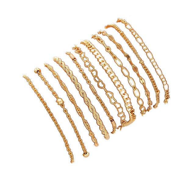 Gold Adjustable Layered Bracelets for Women - 11-Piece