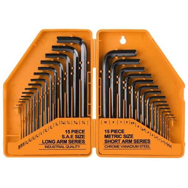 30-Piece Flat Head Hex Key Set / Hexagon Allen Wrench Set