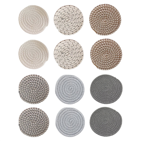 Placemats, Drink Coasters, Hand-Woven Insulation Pads- 12 Pieces