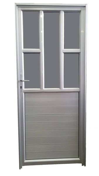 ZYS Silver 5 Panel Full Aluminium Door with Frame &amp; Handles &amp; Lock - Left