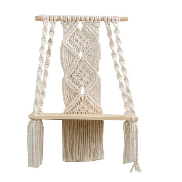 Home Decor Boho Macrame Tapestry Crochet Hanging Shelf Double Layer
