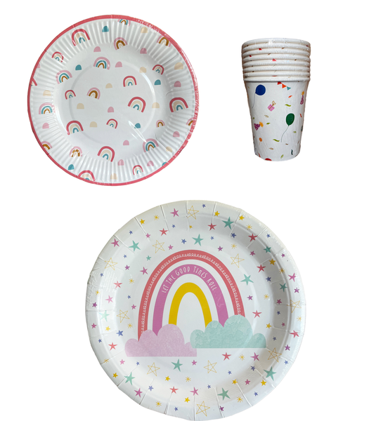Pastel Rainbow and Cloud Party Tableware Set - Set of 8