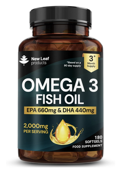 Omega 3 Pure Fish Oil Capsules 3Month Supply -Heart, Brain &amp; Vision Support
