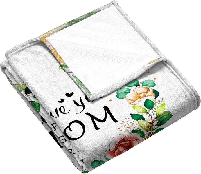 White I Love You MOM Floral Large Blanket