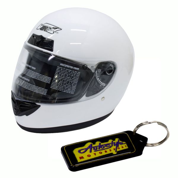 Motorbike Helmet VR1 Full Face TA2000 - Gloss White &amp; Gel Key Holder