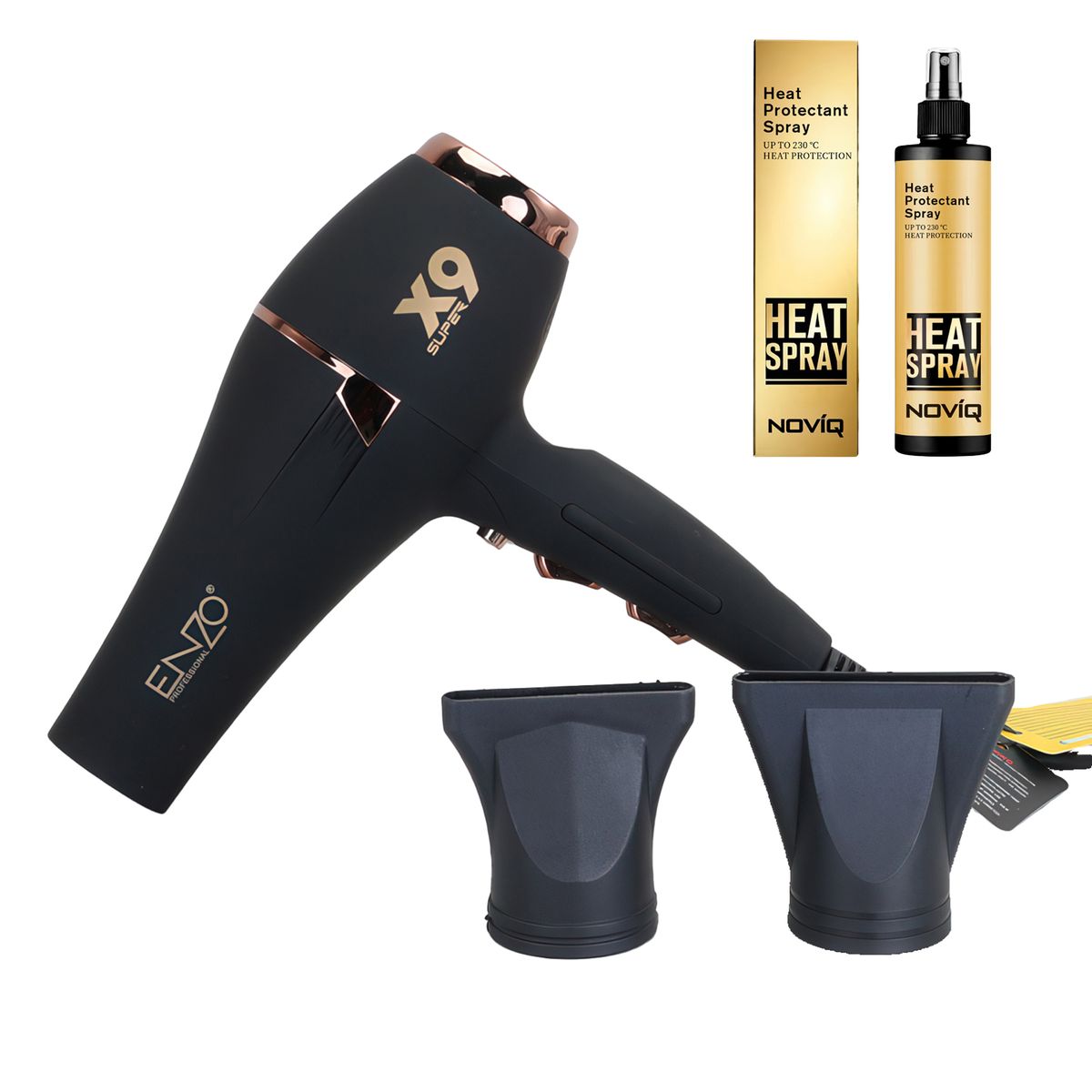 Enzo X9 Super Salon Hair Dryer 17000RPM + NOVIQ Heat Spray 250ml