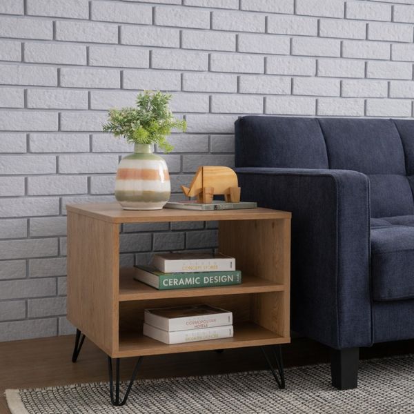 Bragg Samos Bedside Side Table, Oak &amp; Black