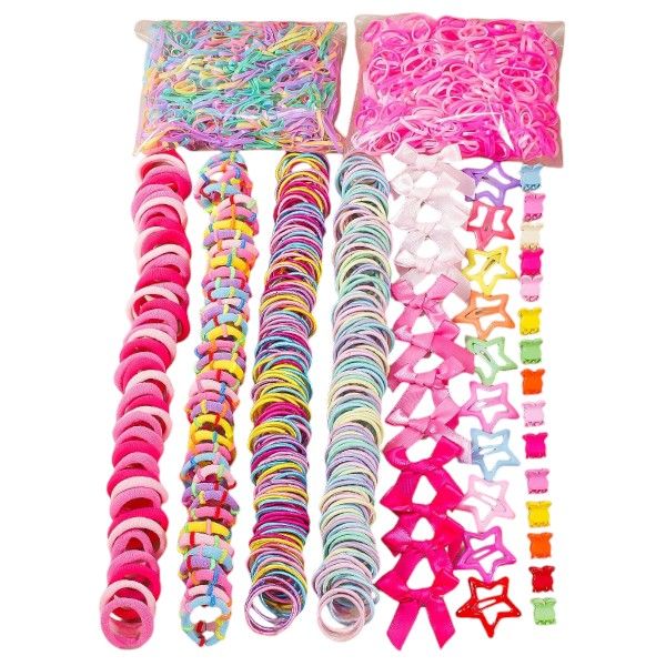 885 Piece Bulk Assorted Kids Hair Ties And Clips Accessories Set - Multicolor