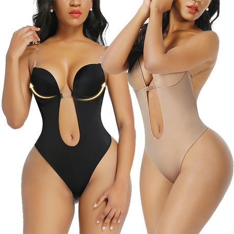 Women One Piece Lingerie, Backless Push Up Women Body Shape Bodysuit With  Clear Straps, Stretchy Breathable One Piece Underwear For Low Back Dress, L