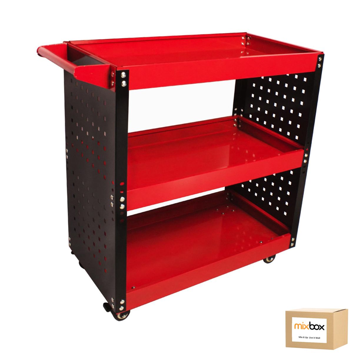 Mix Box Heavy Duty 3 Shelf Rolling Utility Cart Tool Cart