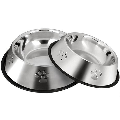 2 x Stainless Steel Food Bowl and Water Bowl for Dog and Cat