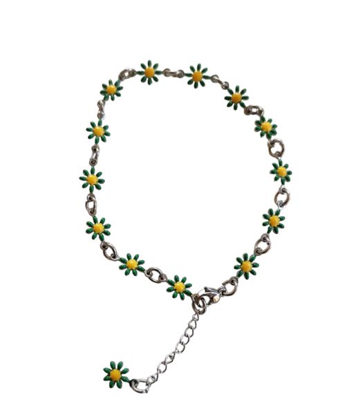 Stainless Steel Gift: Hand Made Daisy Bracelet For Everyday Wear - Green