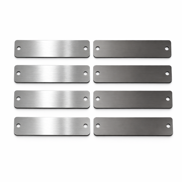 Blank Brushed Stainless Steel Tags, 80mm x 20mm x 1mm, 2 Holes, 8 Pack