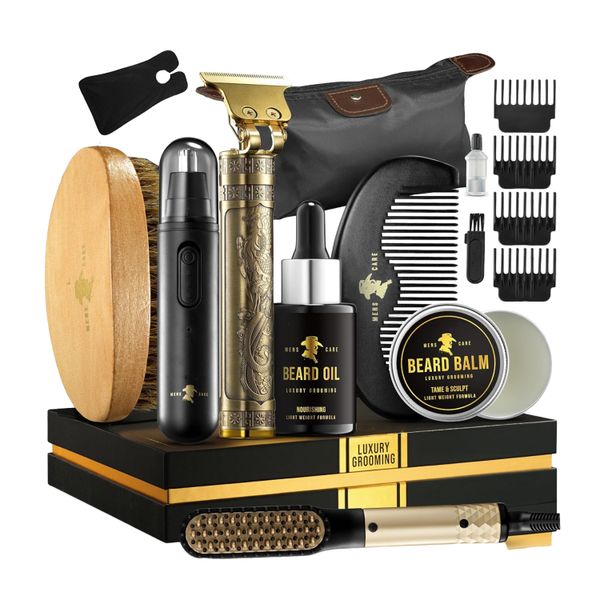 15 Beard Care Kit Shaver Grooming &amp; Trimming Set for Men with Oil Balm