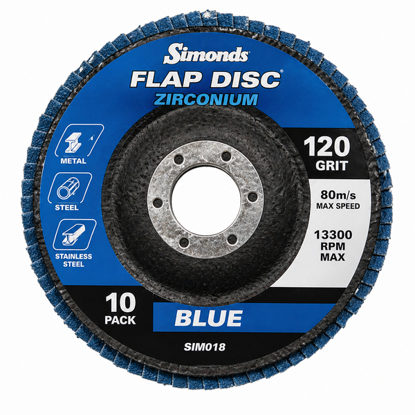 Simonds Zirconium Flap Discs 120 Grit 115mm - 10 Piece Pack