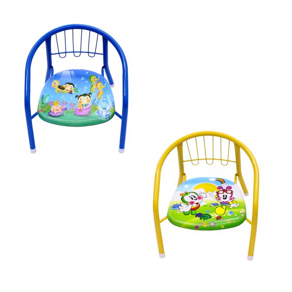 Kids/Kiddies Cushioned Metal Chair with Squeaky Sound-Blue &amp; Yellow 2 Pack