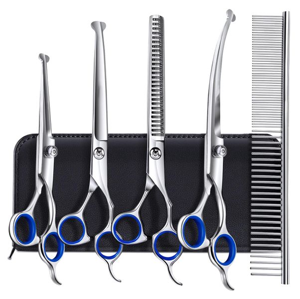 Professional Pet Grooming Scissors Kit with Safety Round Tips - 6 Pieces