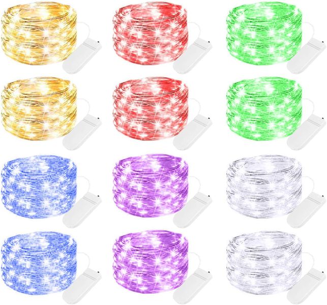 12-Pack Multicolor LED Fairy Lights, 3M 30-LED Battery String Lights