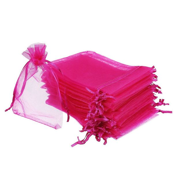 100P Organza Gift Bags 13X18CM Mesh Bag Drawstring Candy bags Rose Red