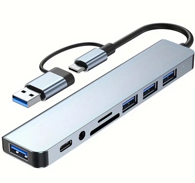 8 in 1 3.0 High Speed 4 Port USB Extender and 1 USBC TF/SD Card Reader