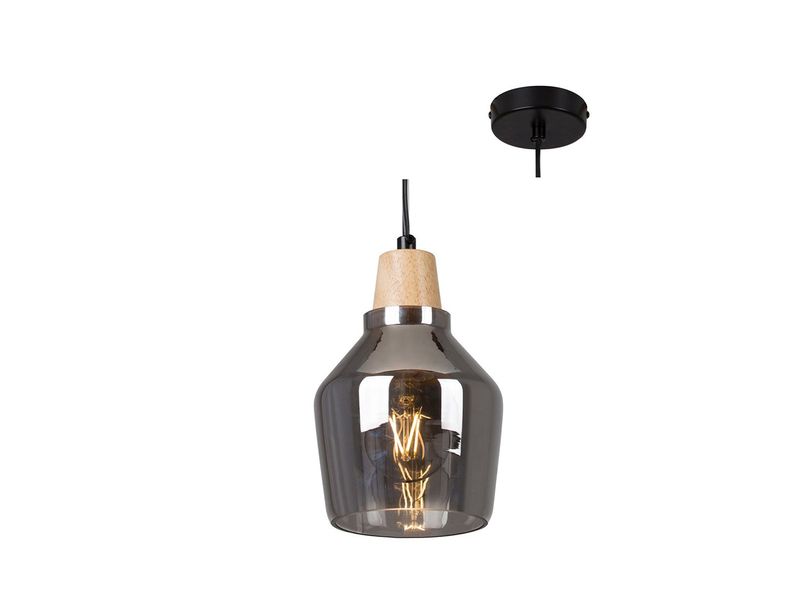 Wood and Smoke Glass Pendant Light