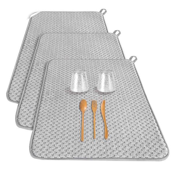 3Pcs Dish Drying Mat Absorbent Microfiber Dishes Drainer Mats
