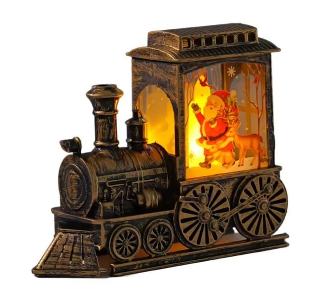 Toy Vintage Train Light Centerpiece With Santa - 14cm